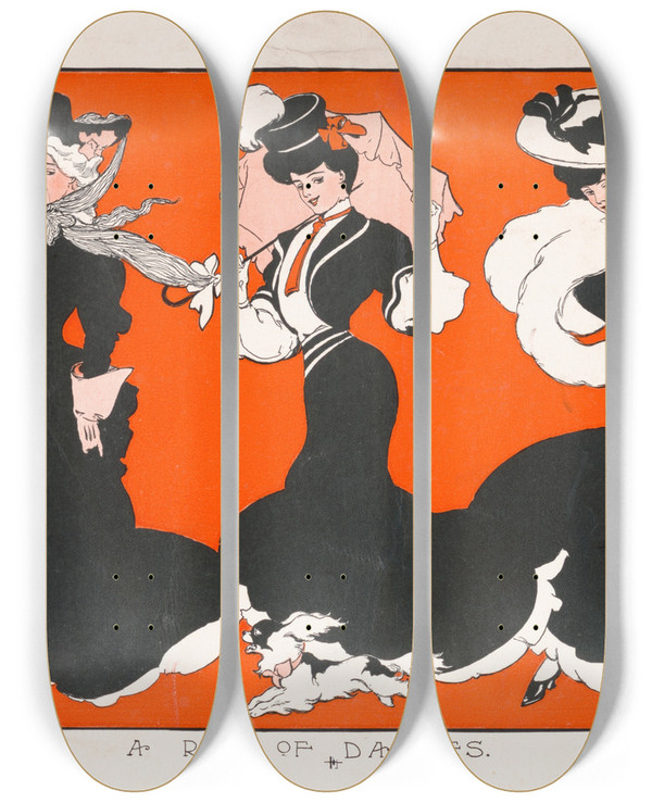 Triptych art skateboard deck of Henry Mayer A Row Of Daisies by Henry Mayer (1868-1954)