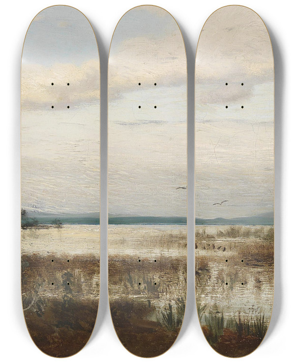 Triptych art skateboard deck of August Schaeffer Von Wienwald Partie Am Chiemsee by August Schaeffer Von Wienwald (1833-1916)