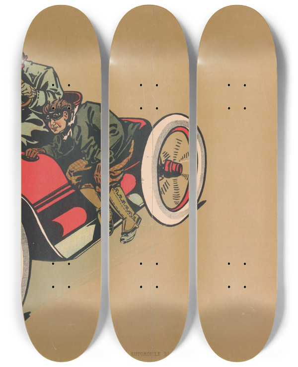 Triptych art skateboard deck of George Markendorff Automobile Race by George Markendorff (19-)