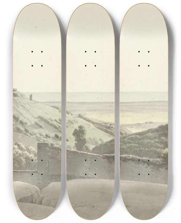 Triptych art skateboard deck of Josephus Augustus Knip Landscape Around Albano Laziale by Josephus Augustus Knip (1777-1847)