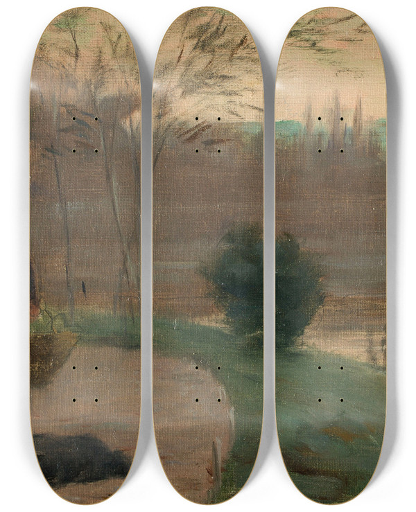 Triptych art skateboard deck of Rousselgo Le Soir by Roussel-Go (1860-1928)