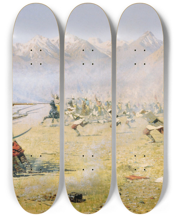 Triptych art skateboard deck of Vasily Vereshchagin They Attack Unaware by Vasily Vereshchagin (1842-1904)