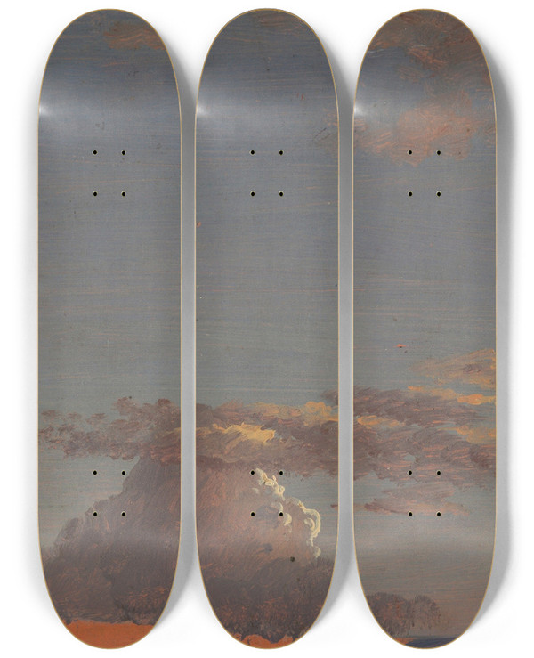 Triptych art skateboard deck of Frederic Edwin Church Maine Sky Study by Frederic Edwin Church (1826-1900)