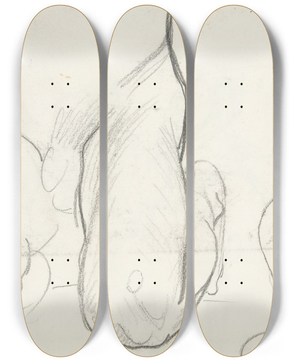 Triptych art skateboard deck of John Singer Sargent Kneelingfigures by John Singer Sargent (1856-1925)