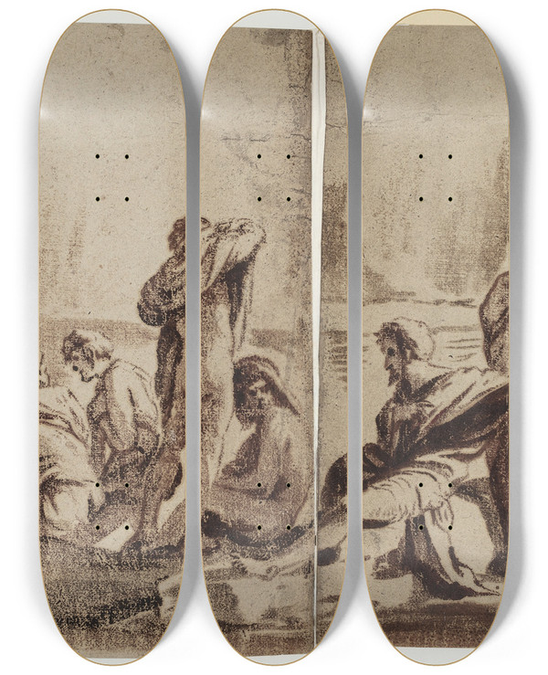 Triptych art skateboard deck of Sigismondo Caula Jesu Db Samt En Gruppe Tilskuere by Sigismondo Caula (1637-1724)