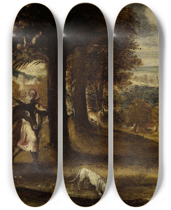 Triptych art skateboard deck of Italian School The Flight Into Egypt by Italian School (1800-1899)