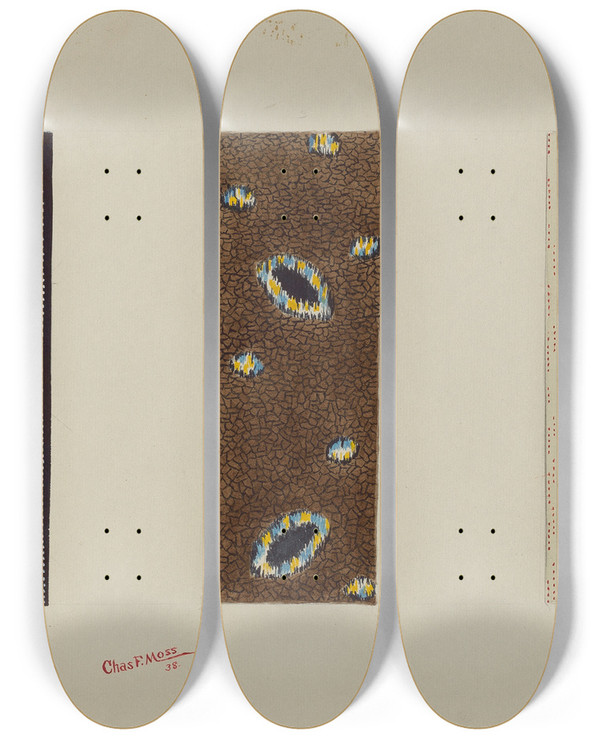 Triptych art skateboard deck of Charles Moss Quilt Patches_1 by Charles Moss