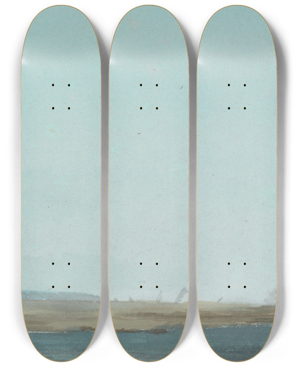 Triptych art skateboard deck of Thomas Lindsay Looking Towards Ryde Isle Of Wight by Thomas Lindsay