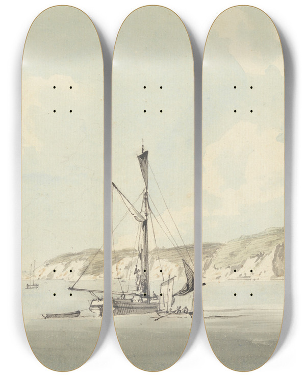 Triptych art skateboard deck of John Thomas Serres Southampton Water by John Thomas Serres (1759-1825)