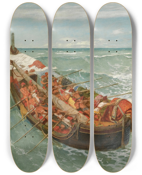 Triptych art skateboard deck of Arnold Bcklin Odysseus And Polyphemus by Arnold Bocklin (1827-1901)