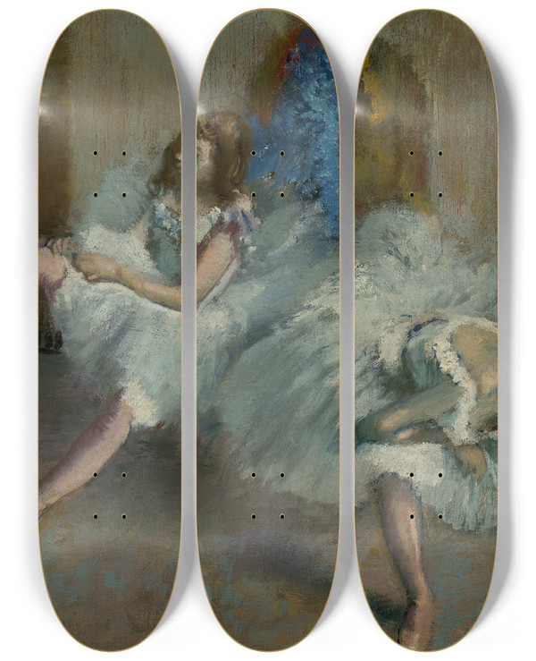 Triptych art skateboard deck of Edgar Degas Before The Ballet by Edgar Degas (1834-1917)