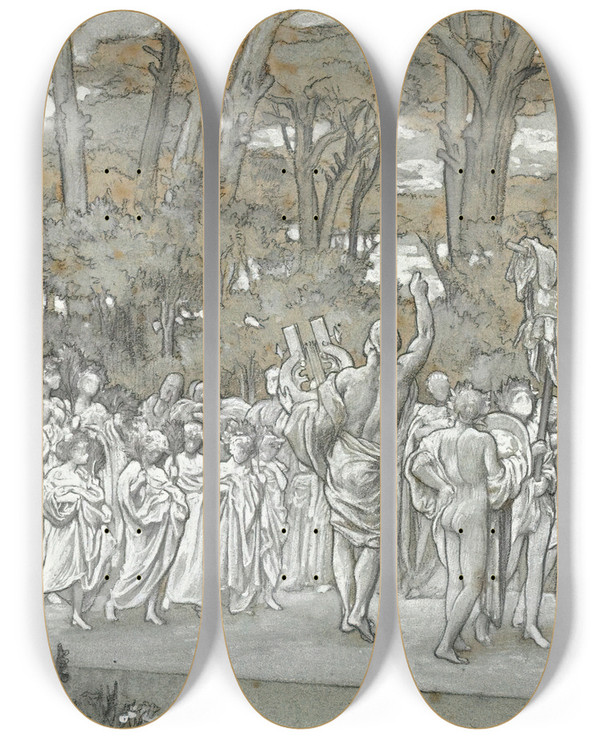 Triptych art skateboard deck of Frederic Leighton Study For The Daphnephoria by Frederic Leighton (1830-1896)