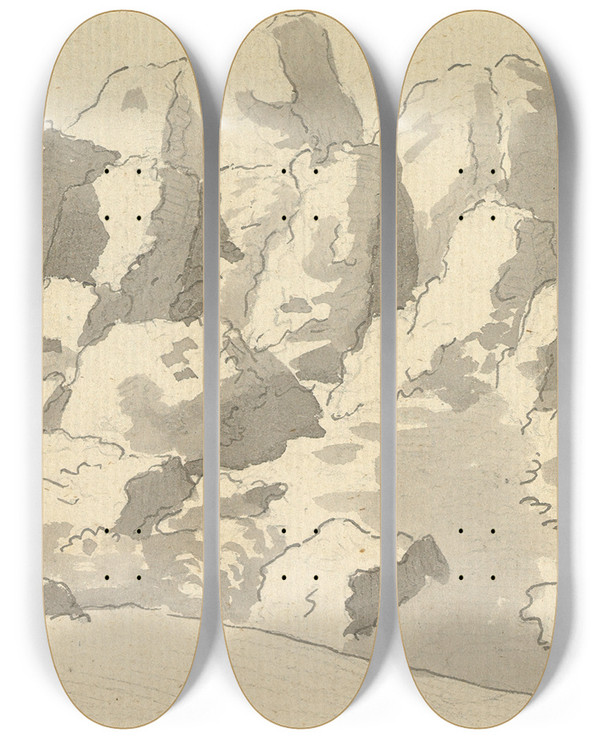 Triptych art skateboard deck of Thomas Sandby Design For Rockwork At Virginia Water Windsor Great Park_2 by Thomas Sandby (1721-1798)