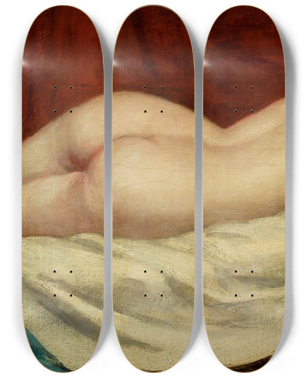 Triptych art skateboard deck of William Etty Sleeping Female Nude by William Etty (1787-1849)