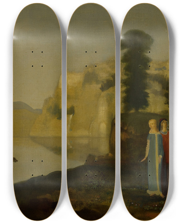 Triptych art skateboard deck of Arthur Bowen Davies Silver Springs by Arthur Bowen Davies (1862-1928)
