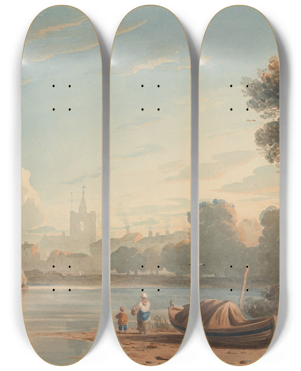 Triptych art skateboard deck of John Varley Chiswick by John Varley (1778-1842)