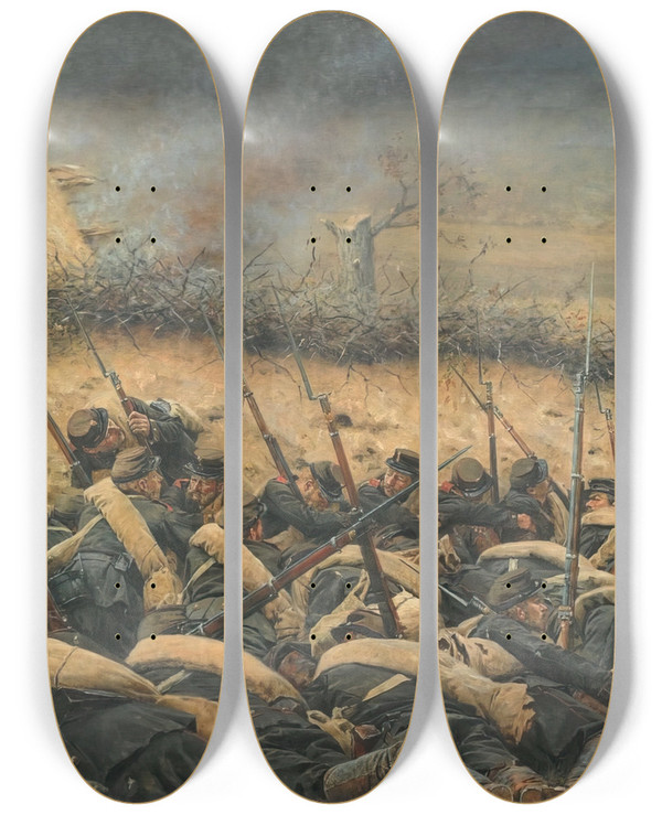 Triptych art skateboard deck of Vasily Vereshchagin Before The Attack At Plevna by Vasily Vereshchagin (1842-1904)
