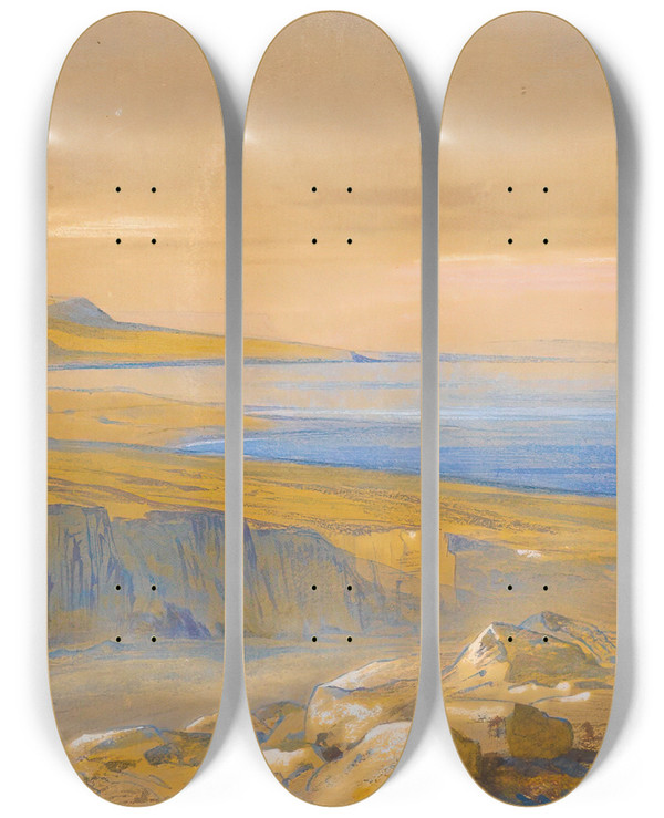 Triptych art skateboard deck of Edward Lear The Dead Sea Jordan by Edward Lear (1812-1888)