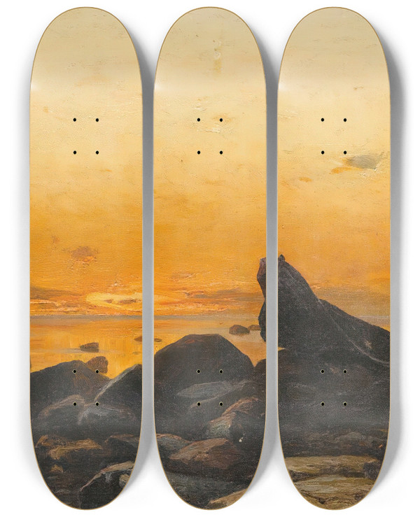 Triptych art skateboard deck of Julius Sergius Klever Sunset by Julius Sergius Klever (1850-1924)