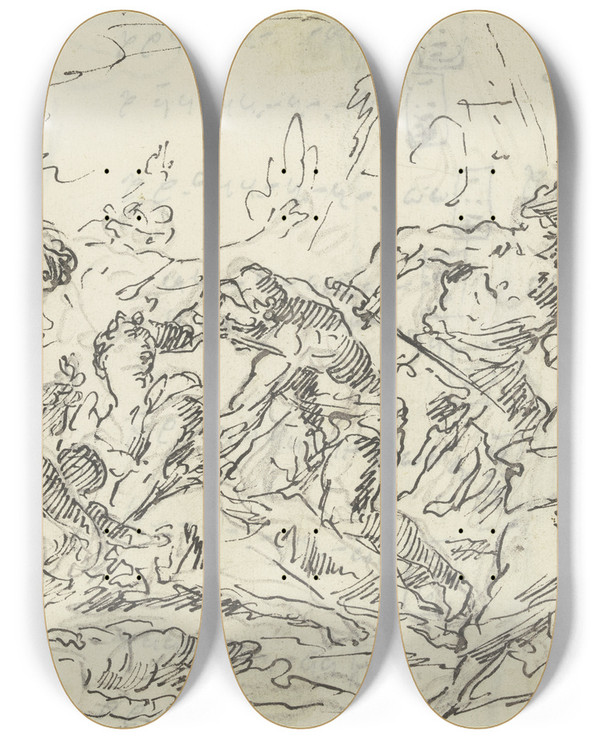 Triptych art skateboard deck of Gaspare Diziani Bethlehemitischer Kindermord by Gaspare Diziani (1689-1767)