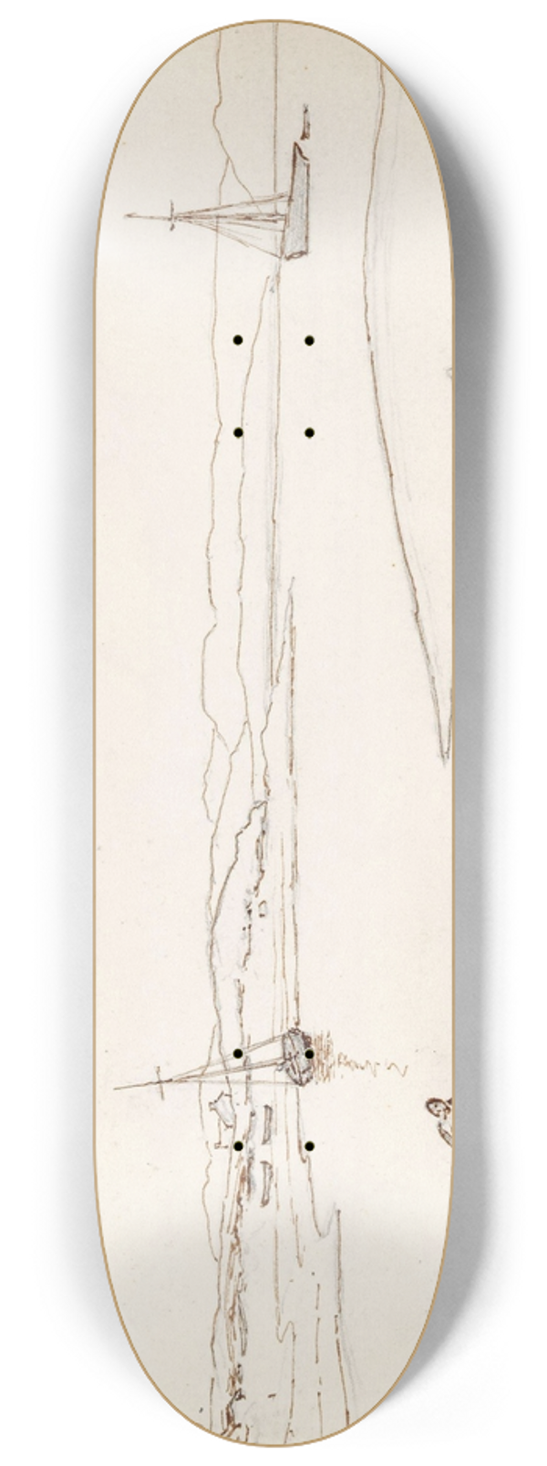 Hans Gude - Landskap med bter og mennesker 8.25 inch art skate deck