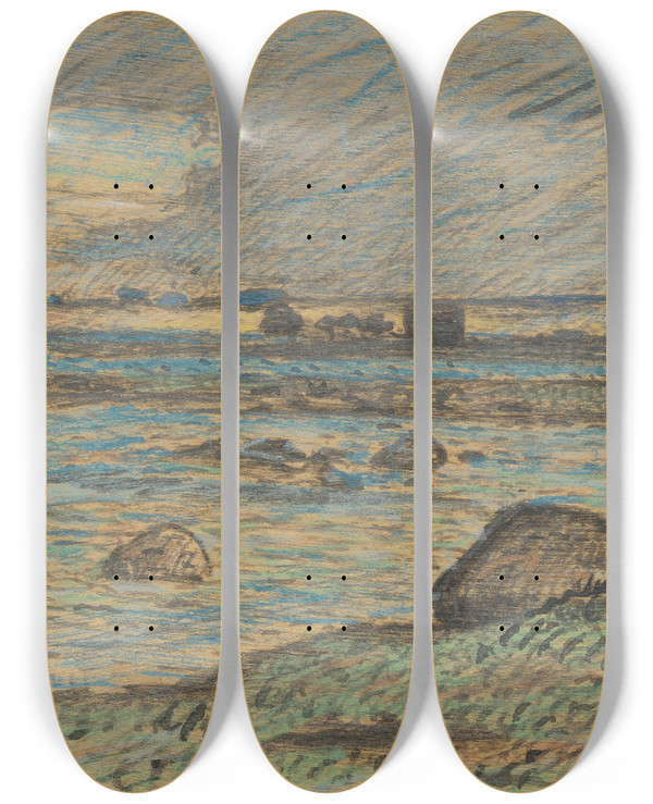 Triptych art skateboard deck of Nils Kreuger At The Beach by Nils Kreuger (1858-1930)