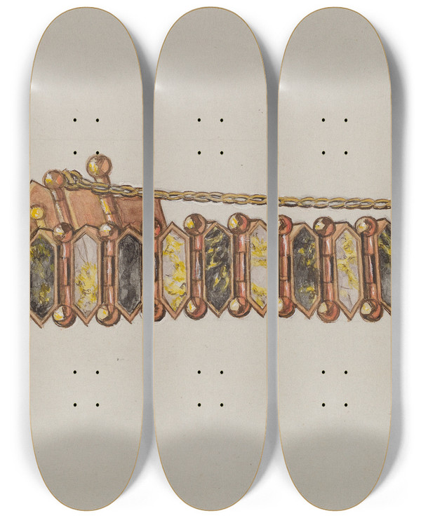 Triptych art skateboard deck of Gordena Jackson Bracelet by Gordena Jackson