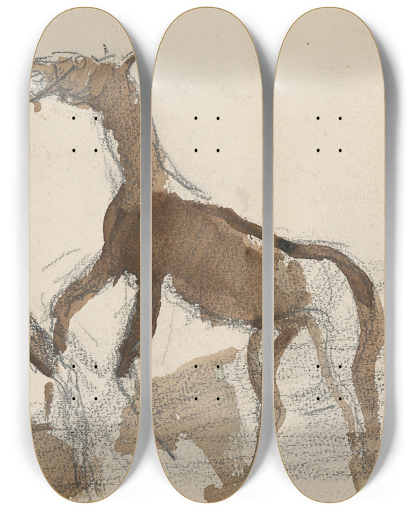 Triptych art skateboard deck of Cyprin Majernk Taming A Horse by Cyprian Majernik (1909-1945)