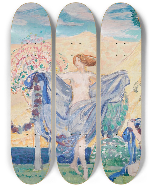Triptych art skateboard deck of Ludwig Von Hofmann Krnzewinden by Ludwig Von Hofmann (1861-1945)