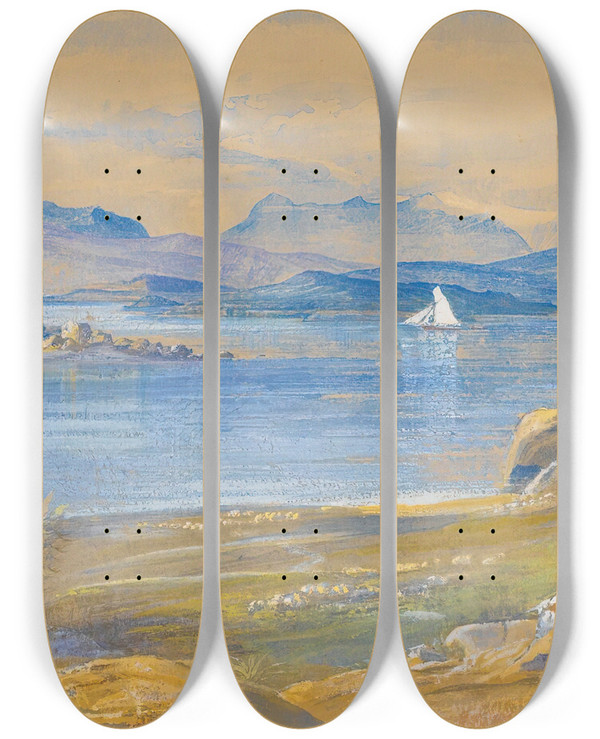 Triptych art skateboard deck of Edward Lear Porto Tre Scoglie Albania by Edward Lear (1812-1888)