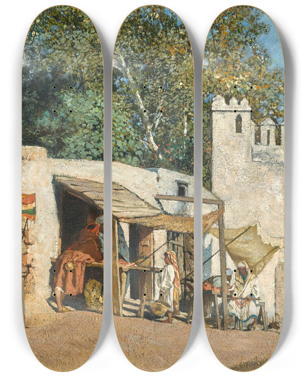Triptych art skateboard deck of Jeanjosephbenjamin Constant The Bab El Fahs Gate Tangier by Jean-Joseph-Benjamin Constant (1845-1902)