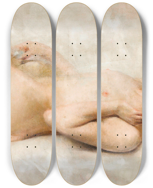 Triptych art skateboard deck of Luigi Serralunga Reclining Nude by Luigi Serralunga (1880-1940)