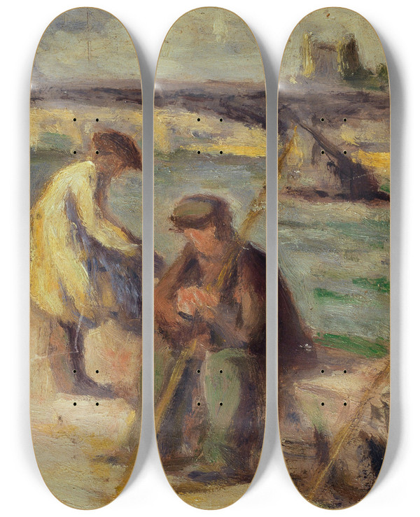 Triptych art skateboard deck of Maximilien Luce La Berge Du Quai Malaquais by Maximilien Luce (1858-1941)