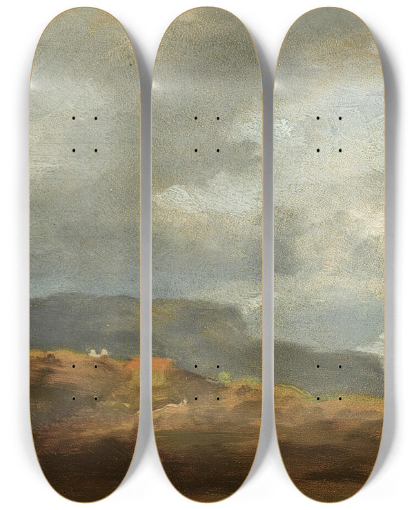 Triptych art skateboard deck of Carl Spitzweg Kstenlandschaft Coastal View by Carl Spitzweg (1808-1880)