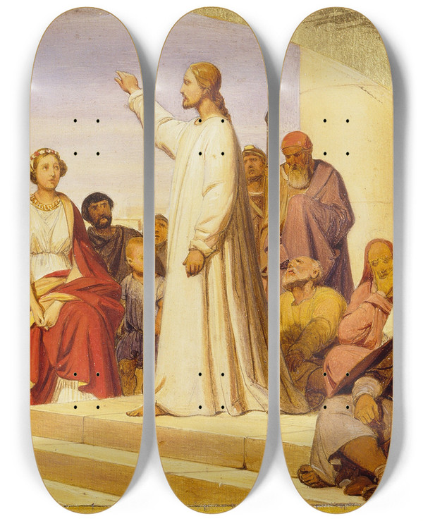 Triptych art skateboard deck of Paul Delaroche The Conversion Of Saint Mary Magdalene by Paul Delaroche (1797-1856)