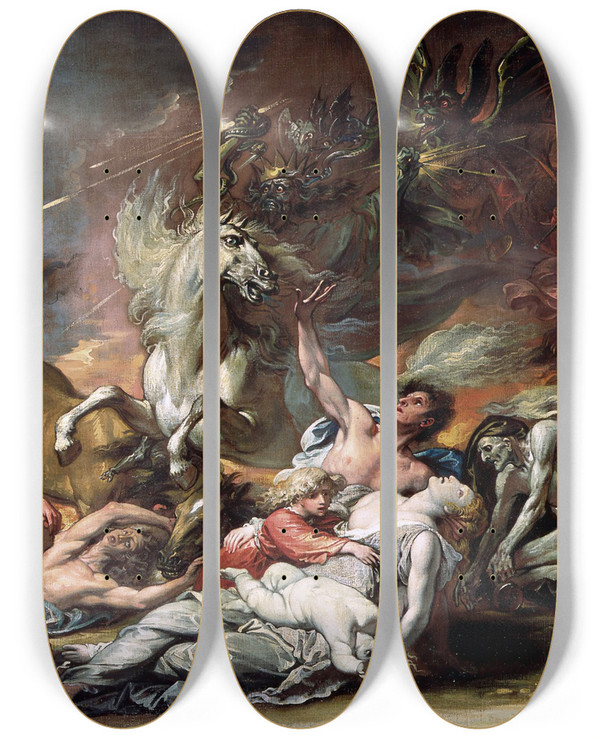 Triptych art skateboard deck of Benjamin West Death On The Pale Horse by Benjamin West (1738-1820)