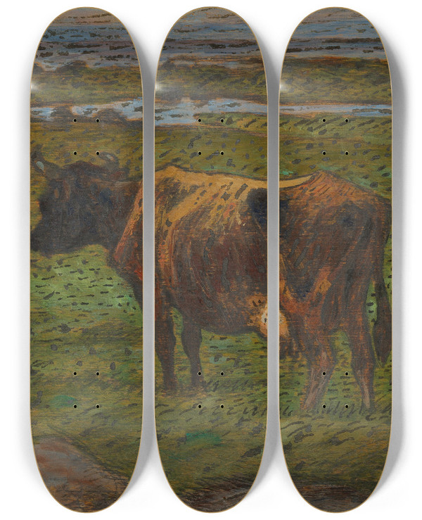 Triptych art skateboard deck of Nils Kreuger Evening by Nils Kreuger (1858-1930)