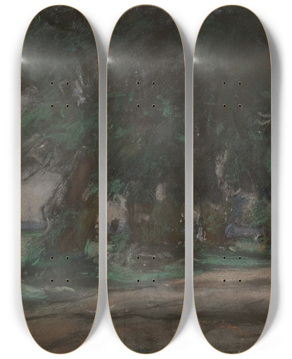 Triptych art skateboard deck of Joseph Frank Currier The Shaded Lane by J Frank Currier (1843-1909)