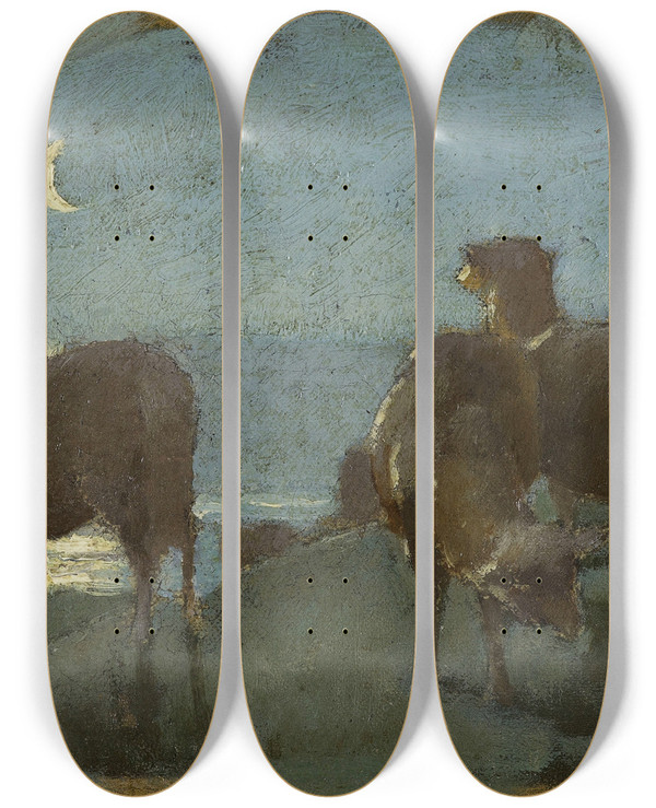 Triptych art skateboard deck of Georges Bertrand La Viande De Mouton by Georges Bertrand (1849-1929)