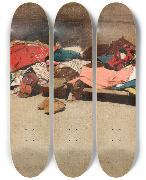 Triptych art skateboard deck of Alberto Pasini Mercato by Alberto Pasini (1826-1899)