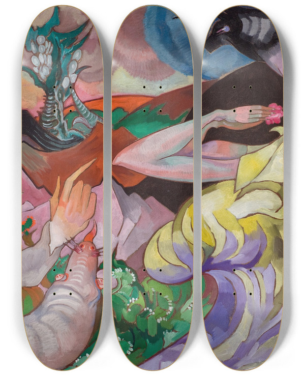 Triptych art skateboard deck of Stanisaw Ignacy Witkiewicz Temptation Of St Anthony by Stanislaw Ignacy Witkiewicz (1885-1939)