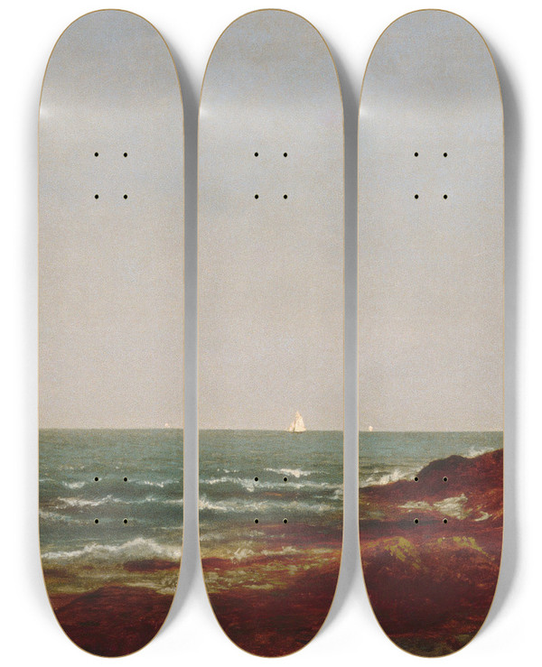 Triptych art skateboard deck of John Frederick Kensett The Sea by John Frederick Kensett (1816-1872)