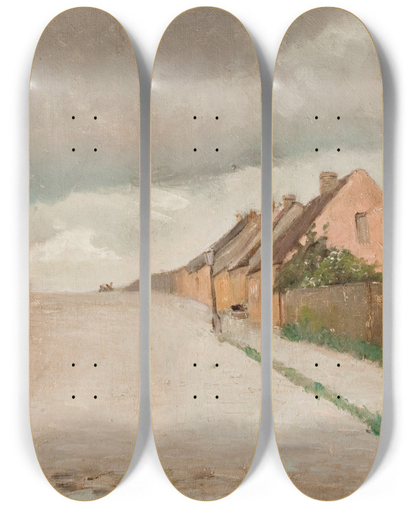 Triptych art skateboard deck of Albert Gottschalk Bakkegade I Hillerd by Albert Gottschalk (1866-1906)