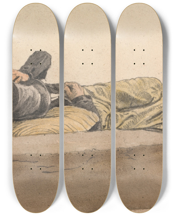 Triptych art skateboard deck of Joseph Stannard A Boy Lying Down by Joseph Stannard (1797-1830)
