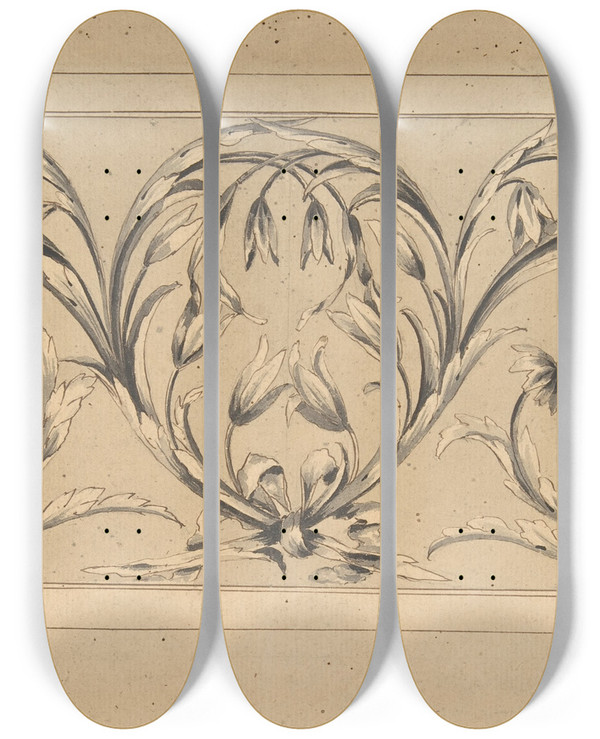 Triptych art skateboard deck of Thomas Pether Design For Frieze Of Foliage by Thomas Pether (1772-1781)