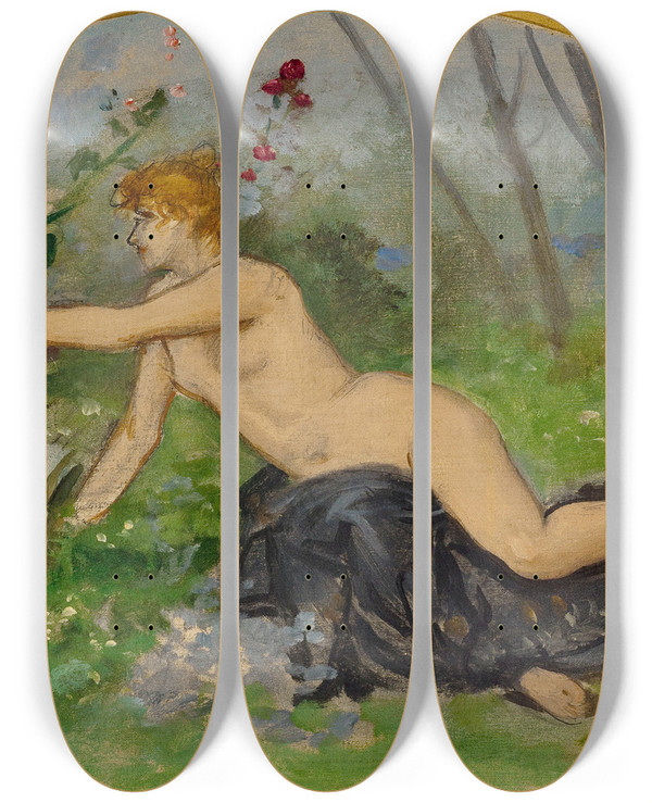 Triptych art skateboard deck of Ernestange Duez La Botanique by Ernest-Ange Duez (1843-1896)
