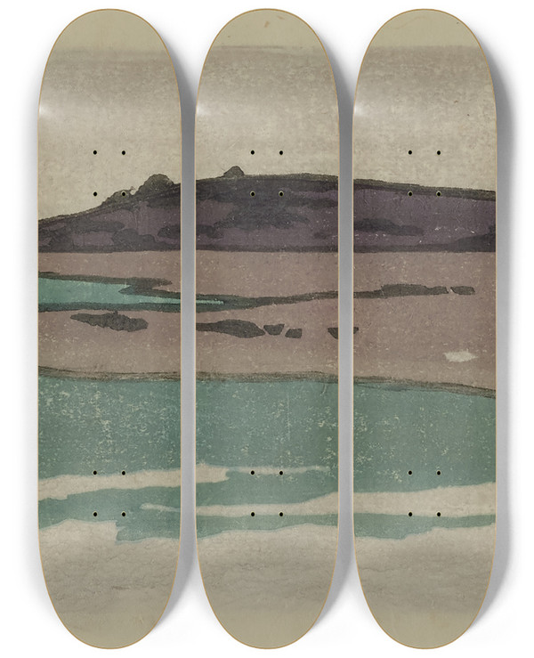 Triptych art skateboard deck of Arthur Wesley Dow Ipswich Marshes by Arthur Wesley Dow (1857-1922)
