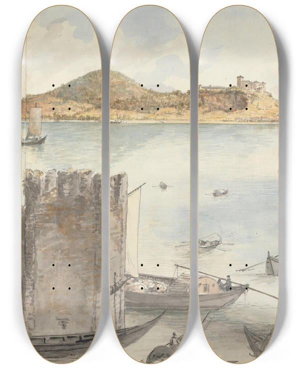 Triptych art skateboard deck of Charles Gore Port Darona by Charles Gore (1729-1807)