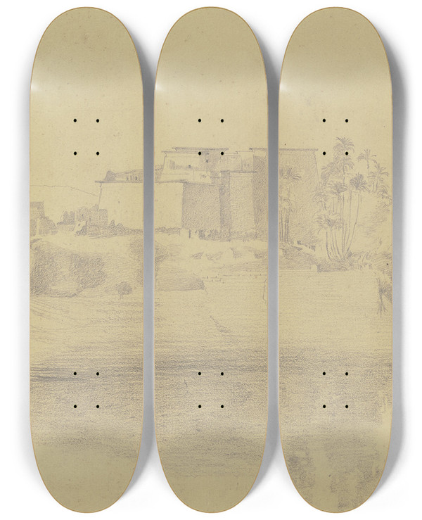 Triptych art skateboard deck of Wilhelm Gentz Philae by Wilhelm Gentz (1822-1890)