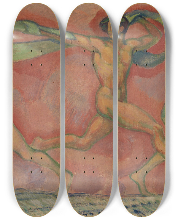 Triptych art skateboard deck of Ludwig Von Hofmann Tanzfries by Ludwig Von Hofmann (1861-1945)